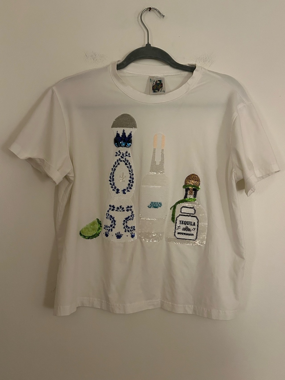 Queen of Sparkles Tequila Sequined Cropped Shirt Small